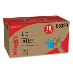 WypAll L10 Towels, POP-UP Box, 1-Ply, 9 x 10.5, White, 125/Box, 18 Boxes/Carton
