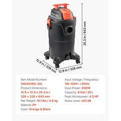 8 Gallon Wet Dry Vacuum, 4.5 HP Portable with Self – Cleaning Dual Filter, 900W
