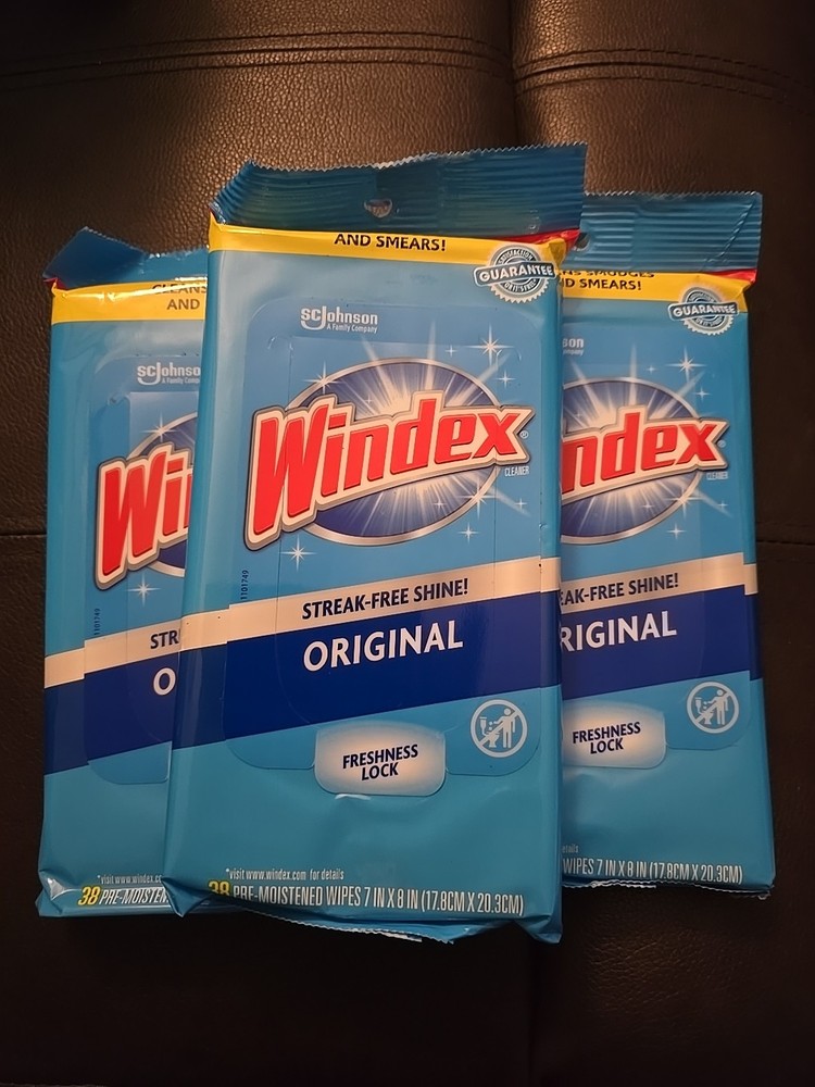 3 Pc Lot 38 Ct Windex Glass and Surface Cloth Wet Wipes (M19)