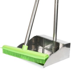 Rubber Broom and Dustpan Set,Pet Hair Removal Rubber Broom with Squeegee and Sta