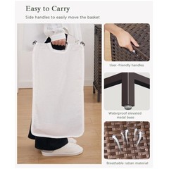 Rattan Laundry Hamper w/ Lid 2 Compartments Liners 112L Brown