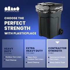 Plasticplace 95-96 Gallon Garbage Can Liners 3 Mil Black Heavy Duty Trash Bags
