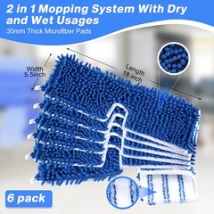 O-Cedar Dual Action Flip Mop Refills (6 Pack), SealUncle 18″ x 5.5″, Blue