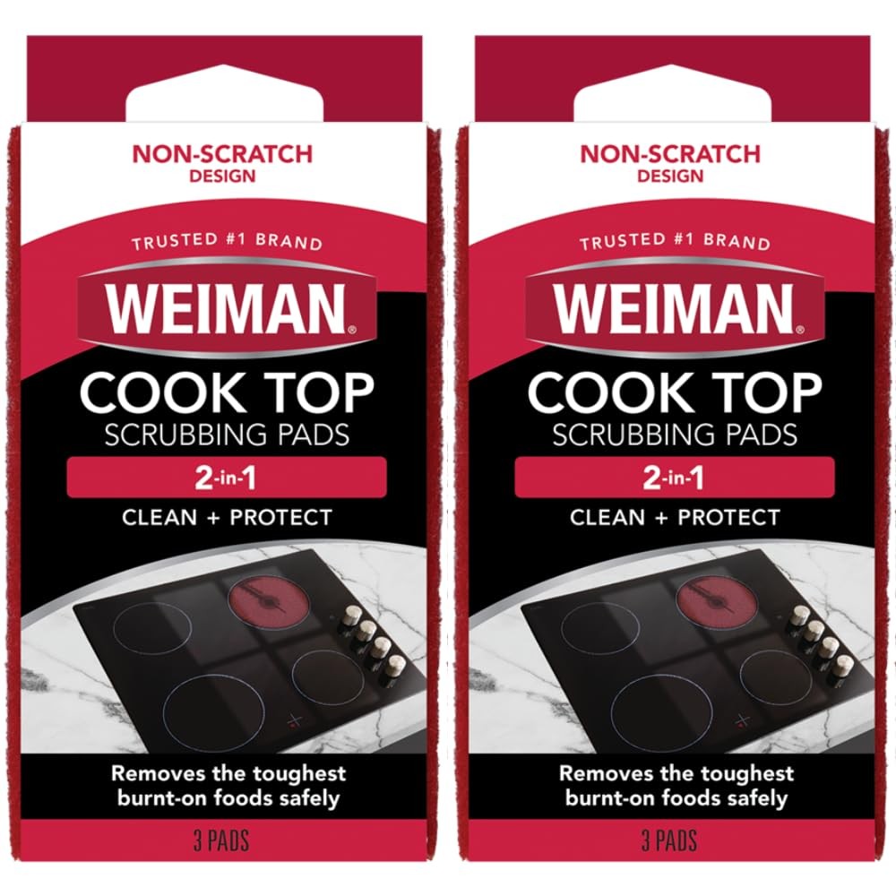 Weiman Cook Top Scrubbing Pads, 3 Count, 2 Pack Cuts 3 Count (Pack of 2), Red