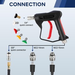 Short Pressure Washer Gun with 1/4″ Quick 72.18 cubic inches, Black
