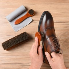 4-Piece Horsehair Shoe Brush Shine Kit, Shoe Polish Kit, Leather Shoes Boot