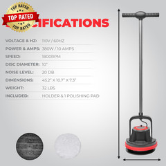 10″ Heavy Duty Commercial Pad Polisher Orbiter Hard Floor Buff Cleaner Machine,
