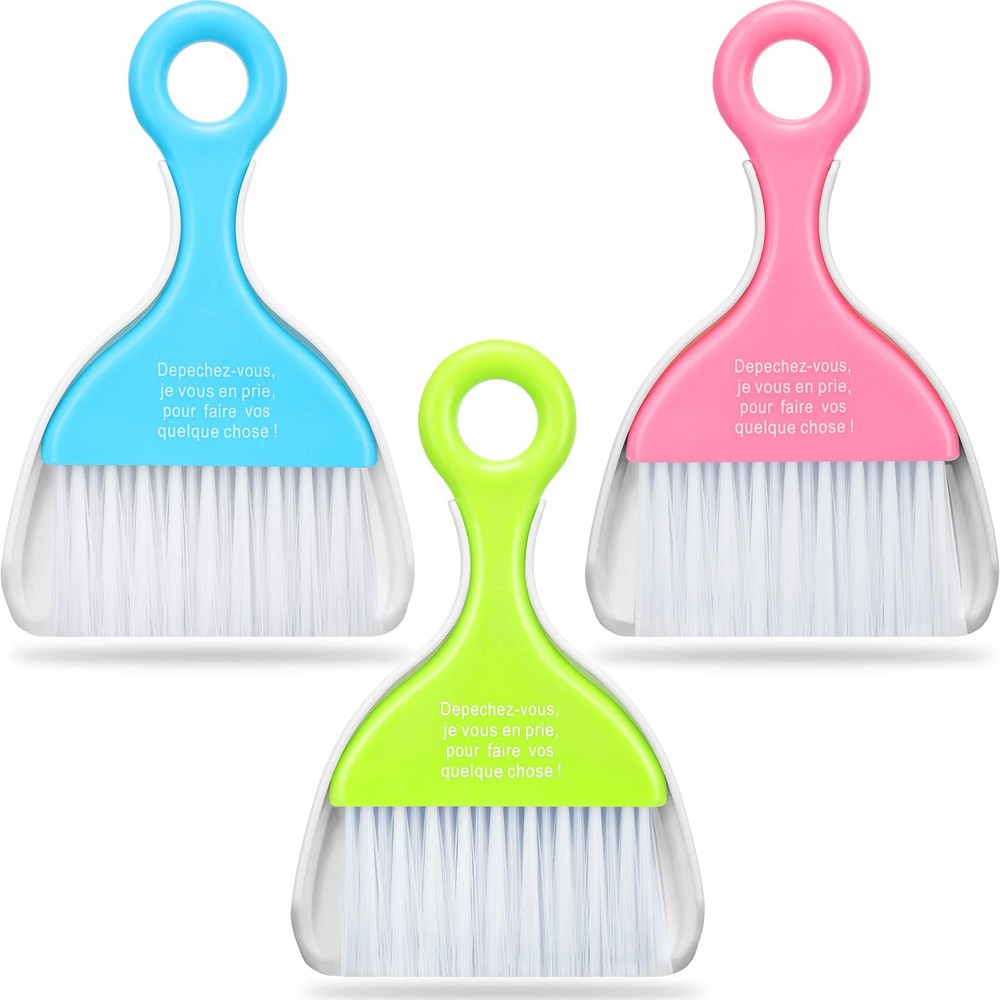 CHENGU 3 Pcs Mini Dustpan Set Brush for Table Whisk Pink, Green Light Blue