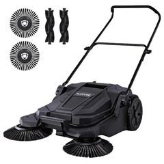 Walk-Behind Hand Push Floor Sweeper Manual 25.6″ Width ,5-Gallon Waste Container