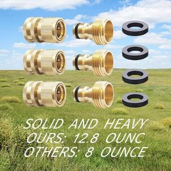 HQMPC Garden Hose Quick Connect Solid Brass Connector 3 Sets, Tan