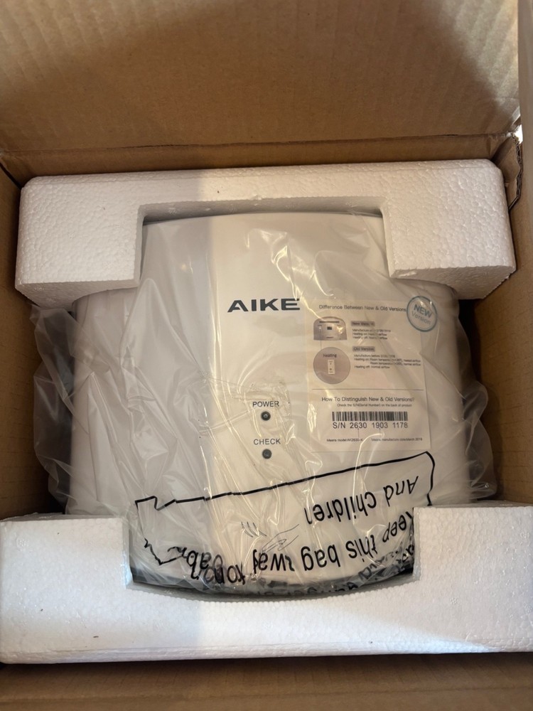 AIKE AK2630 Compact Hand Dryer 1400W – 110V White Air Wiper, 2-Pin Plug