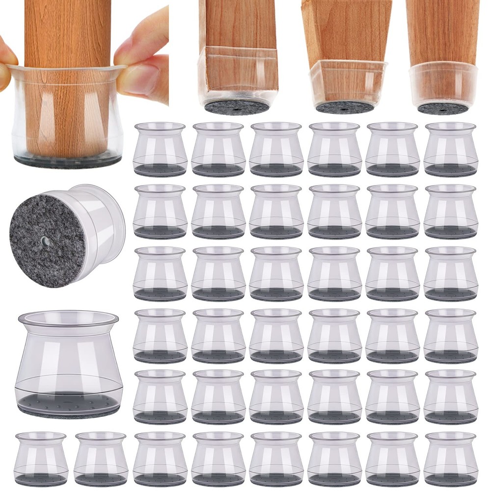 BUMACO 40Pcs Chair Leg Floor Protectors Universal L, Clear-40 Pcs