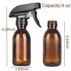 4 oz Amber Glass Spray Bottles – 2 Pack Empty 4 Ounces, tinted