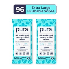 Pura XL Flushable Medicated Wipes for Hemorrhoid 48 Count (Pack of 2), White