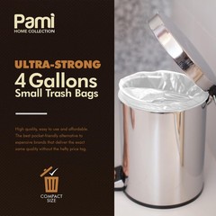 Pami Small 4-Gallon Trash White 150 Bags – Strong Multipurpose Plastic