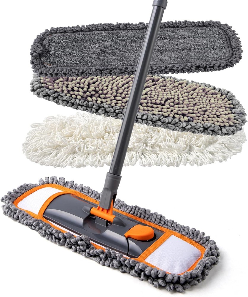 Mops for Floor Cleaning 3 Washable Pads Extendable 55″ Handle Orange