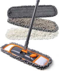 Mops for Floor Cleaning 3 Washable Pads Extendable 55″ Handle Orange