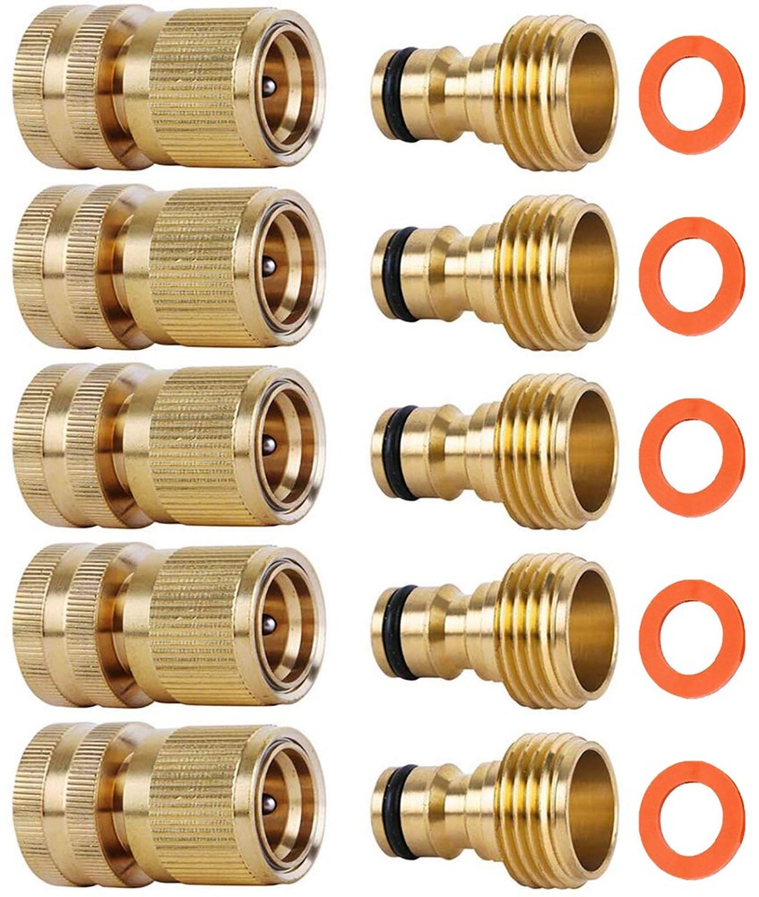 SHOWNEW Quick Connect Hose Fitting, Solid Brass Garden 5 Packs,