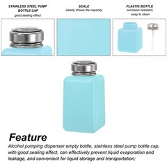 5pcs 6.8 Oz/200ml Alcohol Push Down Pump Dispenser Bottle Press, Blue