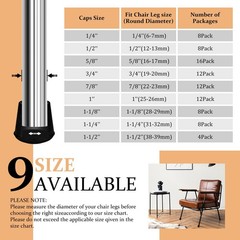 VOCOMO 1″ Round Rubber Chair Leg Tips Caps, – 12Pack, Black