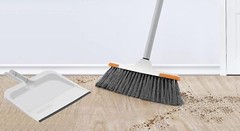 Set of Angle Broom with Telescopic Handle and Clip-On Dustpan with Low Edge Lip