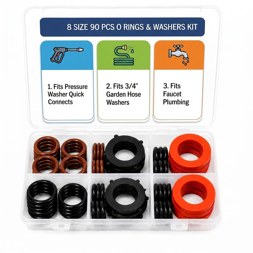 90 PCS 8 Sizes Rubber Garden Hose Washers, Fits black, brown, orange