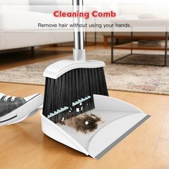EZKEY Broom and Step-on Dustpan Set, 59-in Adjustable Long Handle White