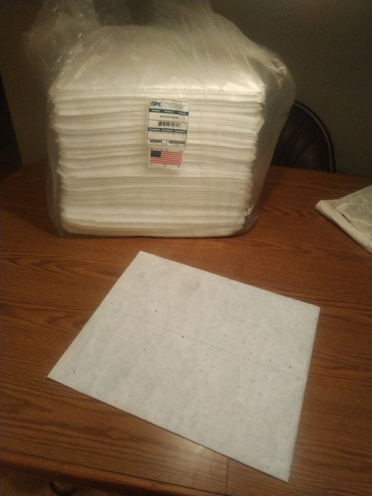 200) BRADY / SPC ABSORBENTS. BPO200 Absorb Pad, Oil-Based Liquids, White, 15U859
