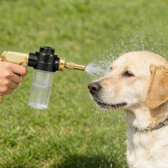 High Pressure Garden Hose Nozzle with Soap Dispenser, Adjustable Foam Gold