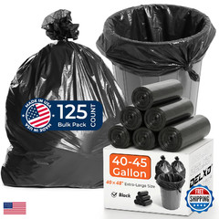 Delxo 40-45 Gallon Trash 125 Count 4048 Large Black Garbage Duty Star-Seal Can