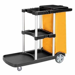 Commercial Cleaning Janitorial 3 Shelf Cart with Yellow Bag and Cover Black