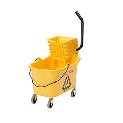 28 Quart Large Mop Bucket with Side Press Wringer Rolling Cleaning Cart Yellow