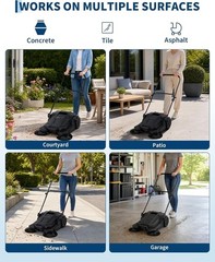 Black Walk-Behind Hand Push Floor Sweeper 25.6” Sweeping Width for Garage Patio