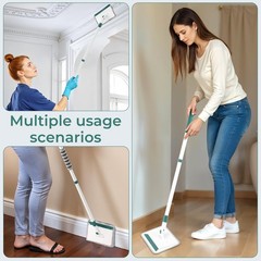 Baseboard Cleaner Tool with Handle, 60″ Extendable Long Green, White-green