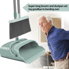 Upgrade Long Handle Broom Dustpan Set Upright Home Cleaning Kit