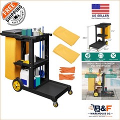 Sturdy Janitorial Cart with 4 Swivel Wheels, 2 Vinyl Bags & Maximum Durability