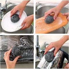 KTOJOY 6 Pack Stainless Steel Wool Scrubber, Scrubbing Scouring 3*1.4, Silver
