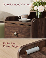 VASAGLE Nightstands, Set of 2, Bedside Tables with Hidden Drawers, Mid-Century E