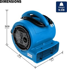 1/5hp Air Mover 800cfm Blower Fan Carpet Floor Drying Fan – 3-Speed Compact A…