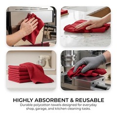 Shop Towels Polycotton Cleaning Cloth 50 Pack – Red Reusable Kitchen Towels C…