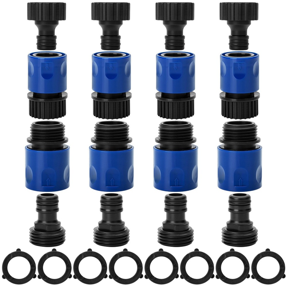 Bates- Garden Hose Quick Connectors, 4 Set, 3/4 Inch, Male and Blue