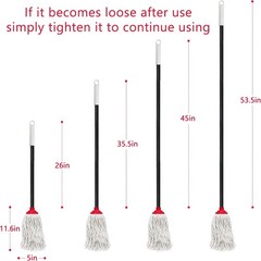 Indoor Cotton Mops for Floor Cleaning, 52″ Long Handle Cotton Mop, Cleaning Mops