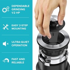 KRAUS WasteGuard 1/2 HP Continuous Feed Ultra-Quiet Motor Garbage Disposal wi…