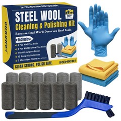 Steel Wool Cleaning & Polishing Kit, 6Pcs 00 & 6Pcs 0000 Steel Wool Pads with…