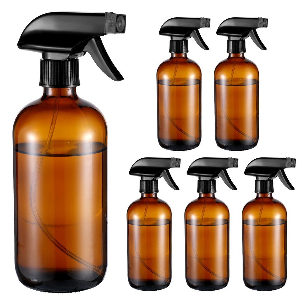 Pafeooui 6 Pack Amber Glass Spray Bottles, Refillable 16 oz Empty Bottle…