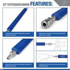 ESSENTIAL WASHER 12″ Pressure Washer Straight Extension Wand, Blue