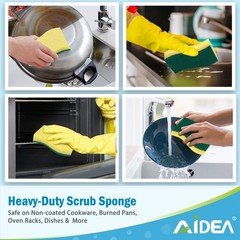 AIDEA Heavy-Duty Scrub Sponges, 6Count, Sponges for Non-Coated Light-green