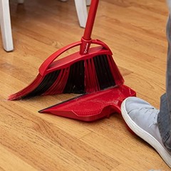 O-Cedar Sweep Broom with Step-On Dustpan | PowerCorner One Broom, Red