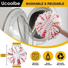 Ucoolbe Upgraded mop Refill for O Cedar, 3 Pack Spin 3 Pack, White & Red