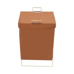 Brown + Gold Laundry Hamper X-Frame Laundry Basket, Dirty Clothes Basket w/Lid